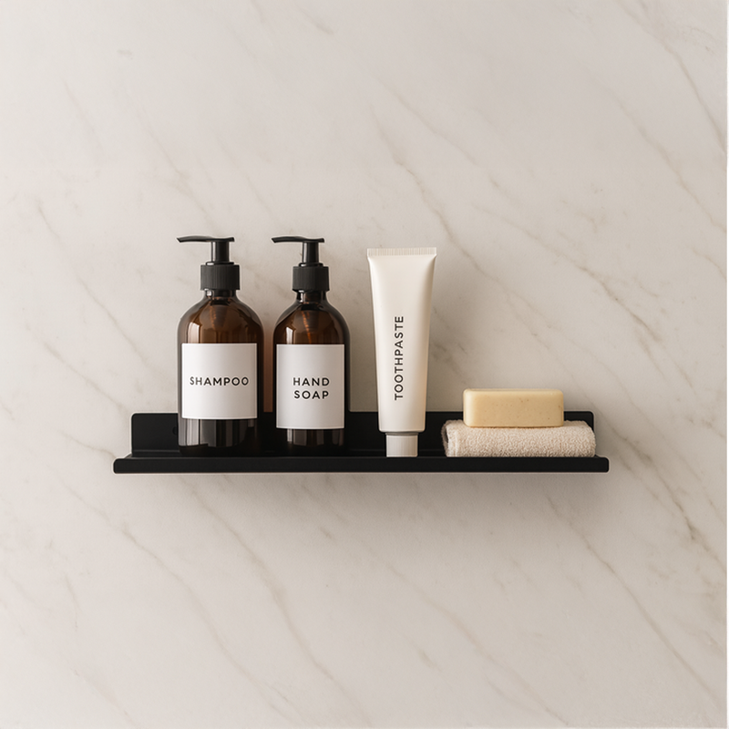 Wandplank 30×9 cm Zwart Roestvrij Staal – Zwevende Plank met Antivalrand, Roestvrij en Ruimtebesparend