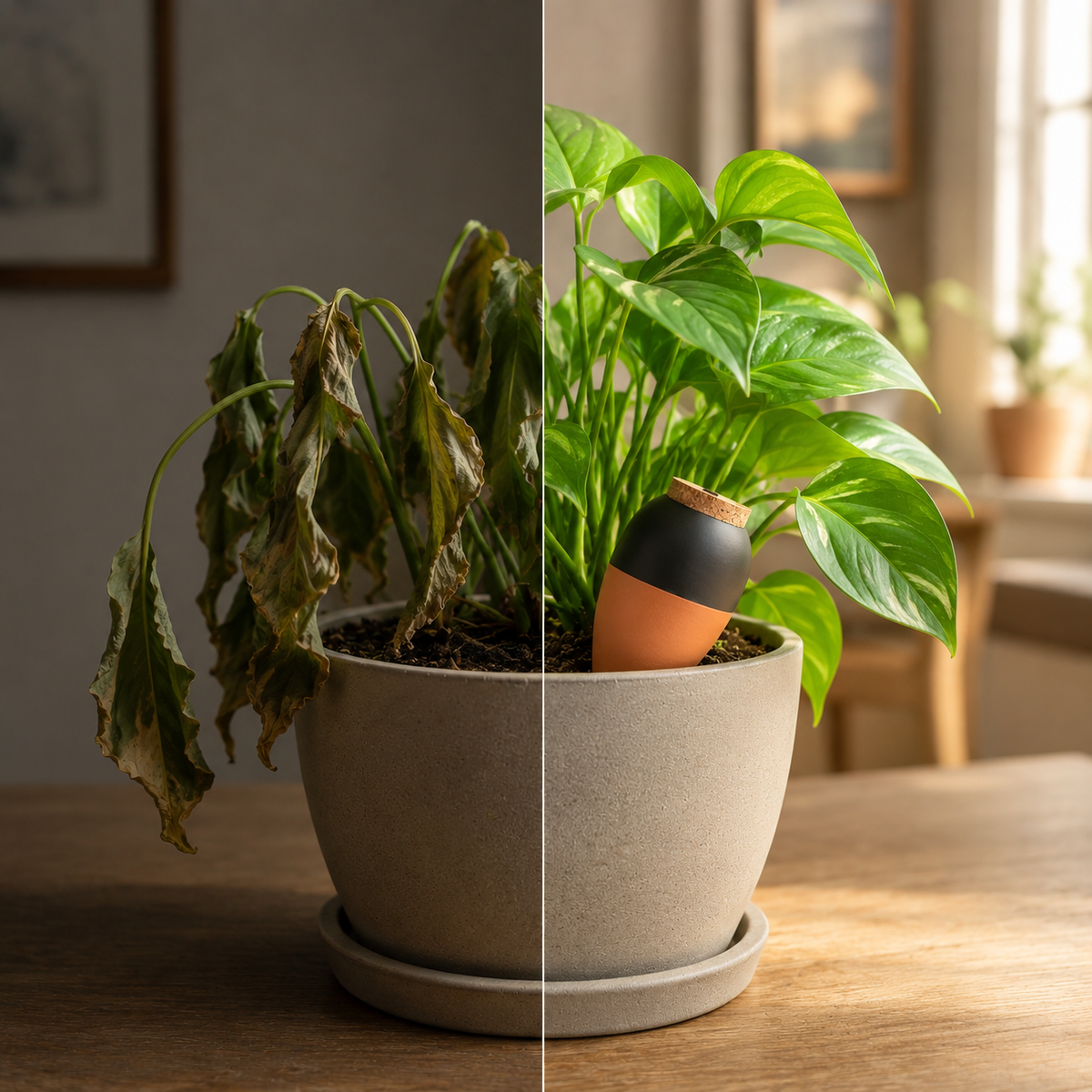 Erogatore d'Acqua XL 950 ml - Set da 4 | Irrigazione Automatica in Terracotta per Grandi Piante da Interno