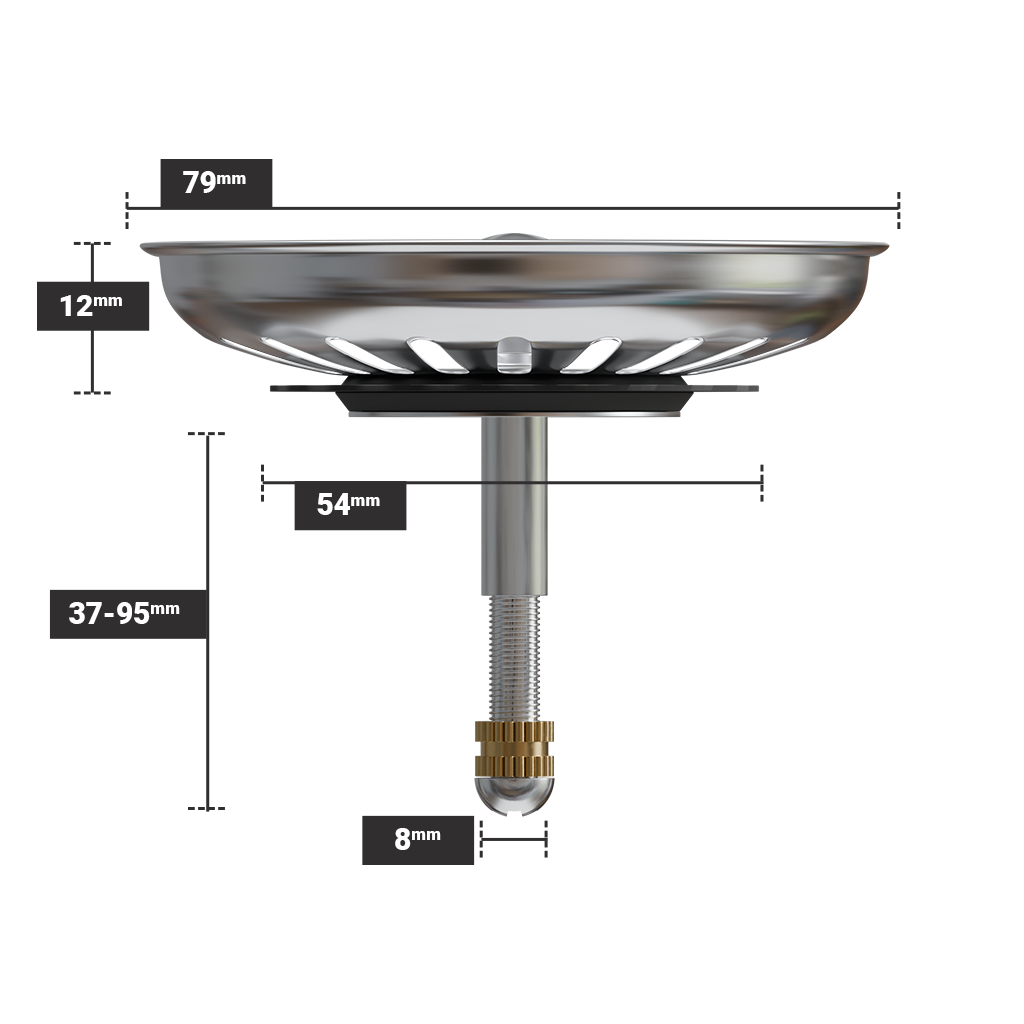 Filtre de lavabo de cuisine de 79 mm avec broche à vis réglable