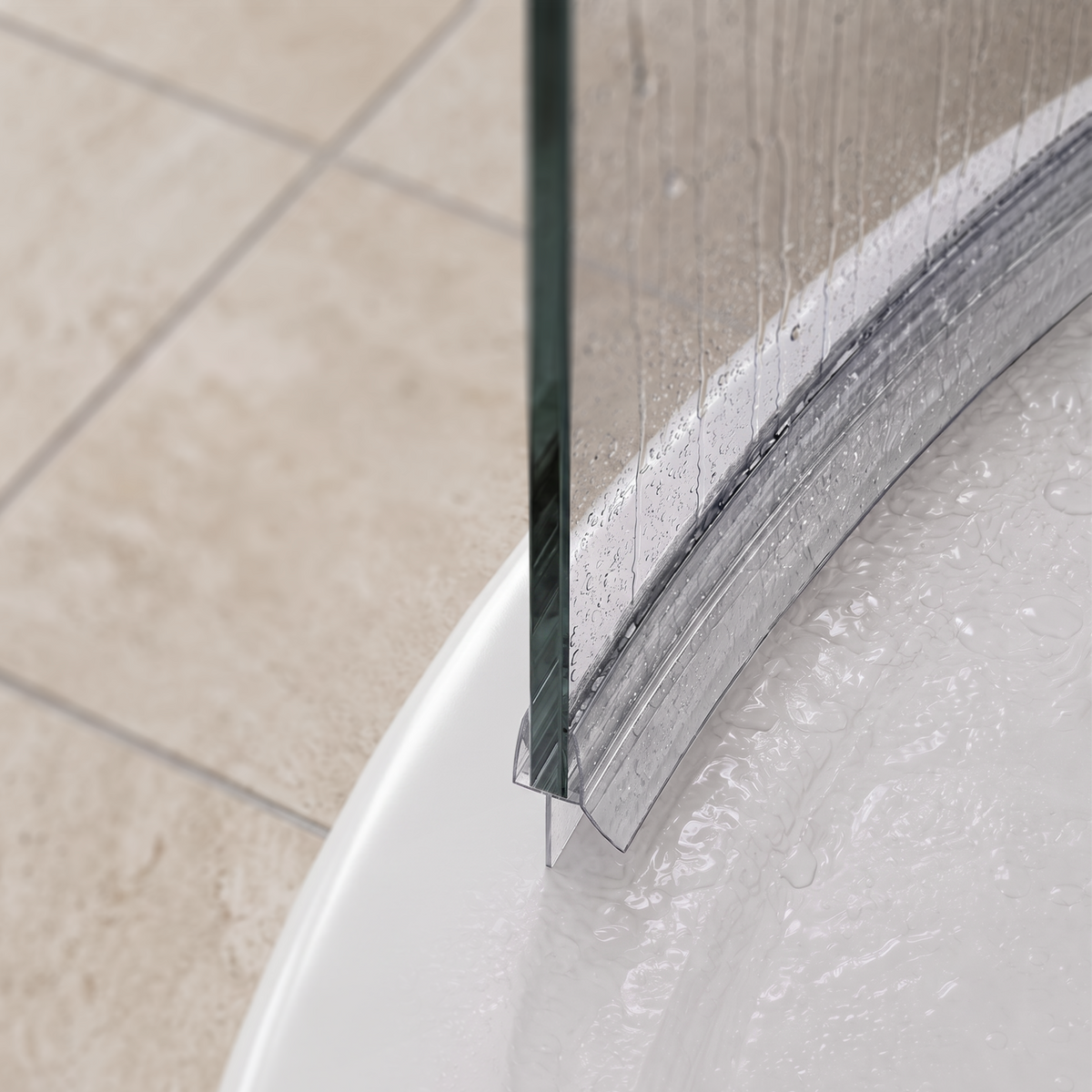 Curved Shower Seal with Water Stop – 2x 1 Meter for 6-8mm Glass Doors