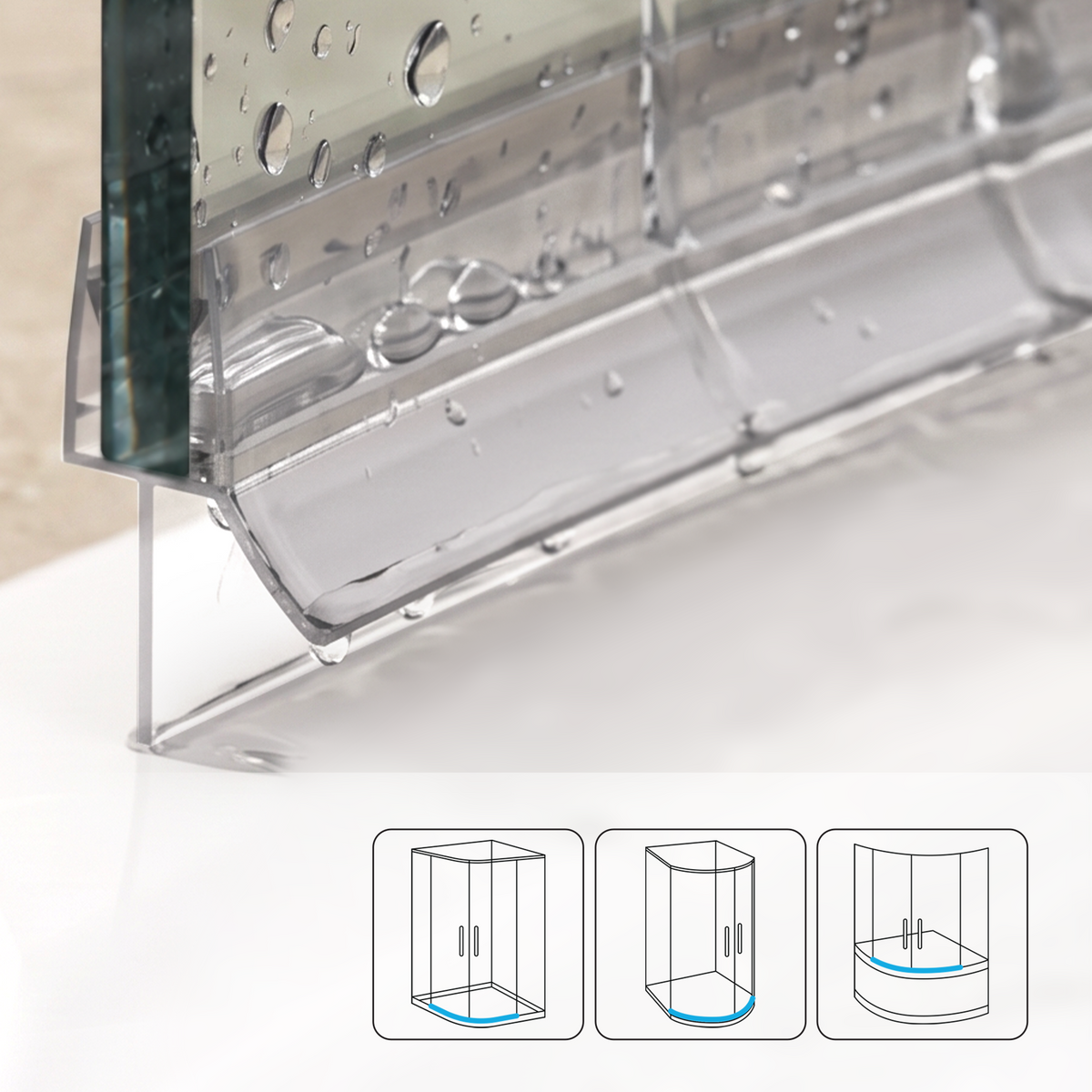 Curved Shower Seal with Water Stop – 2x 1 Meter for 6-8mm Glass Doors