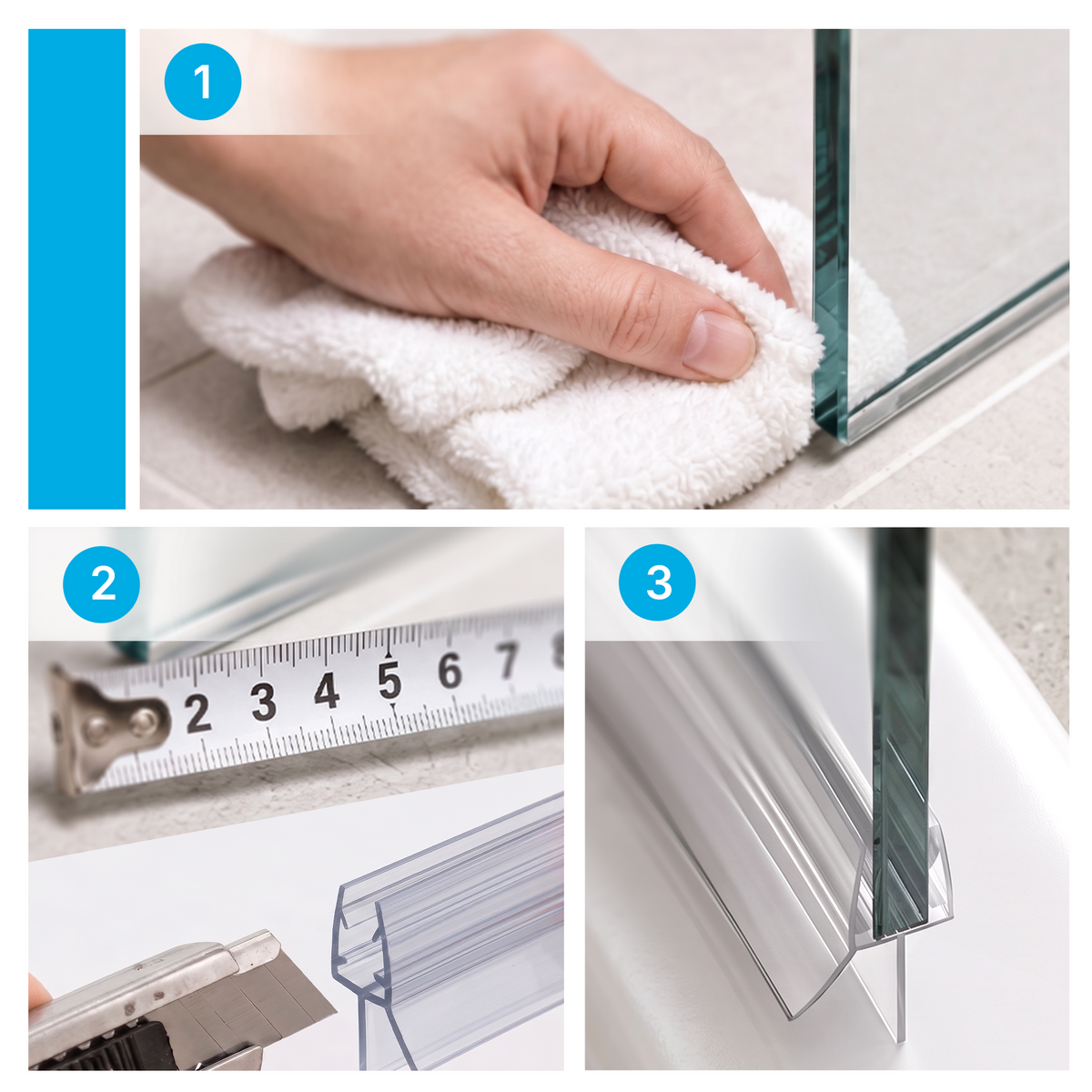 Curved Shower Seal with Water Stop – 2x 1 Meter for 6-8mm Glass Doors
