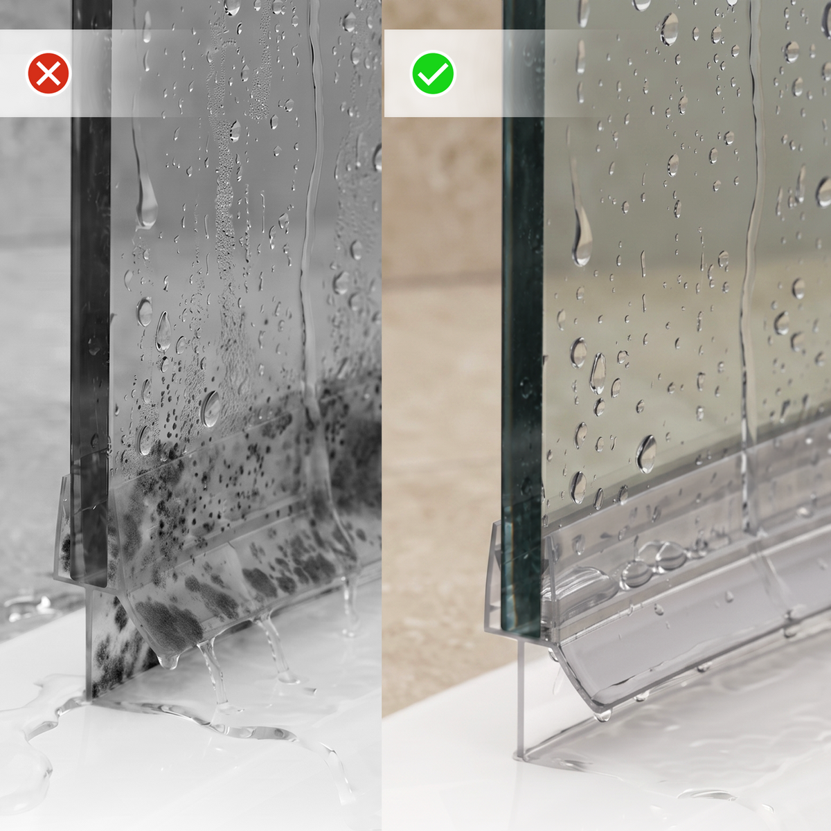 Shower Seal with Water Stop - 2x 1 Meter for 8-10mm Glass Doors