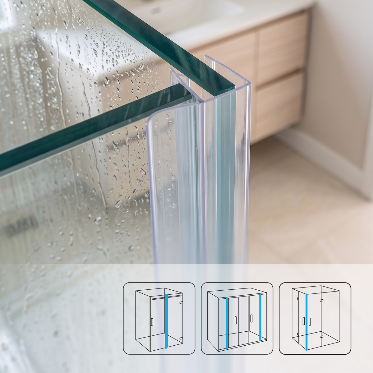 Vertical Shower Door Seal F-Profile 200 cm