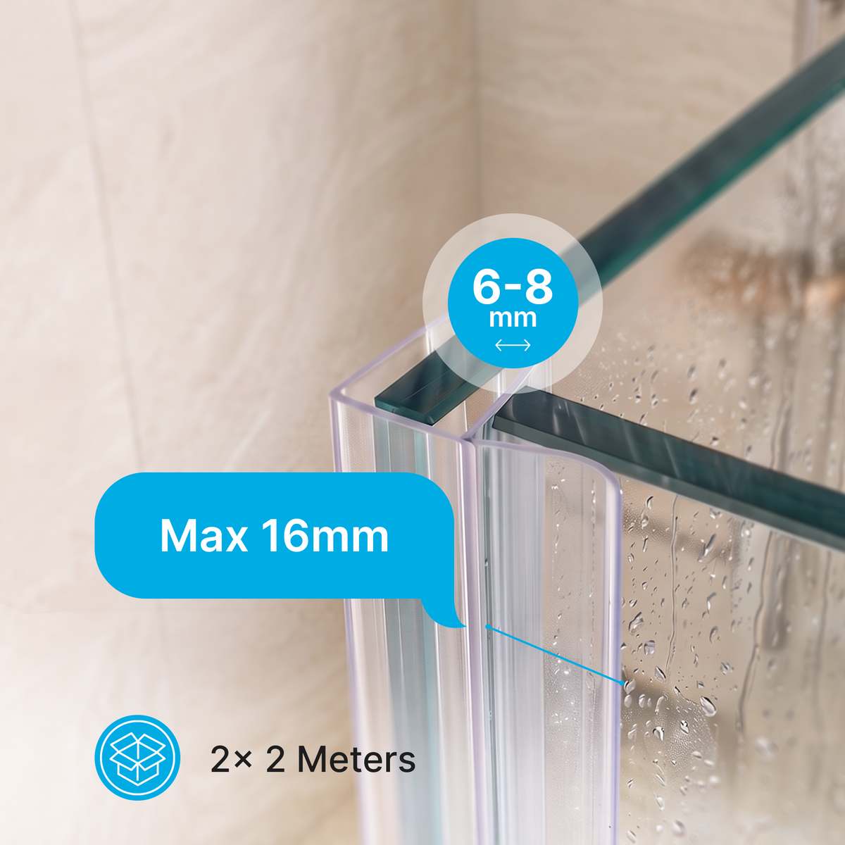 Vertical Shower Door Seal F-Profile 200 cm