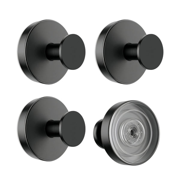 Round Rotating Suction Cup Hook Black Set of 4
