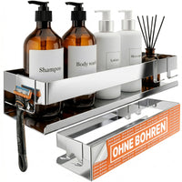 Étagère de douche 30 × 9 × 7 cm en acier inoxydable avec 3 options de montage