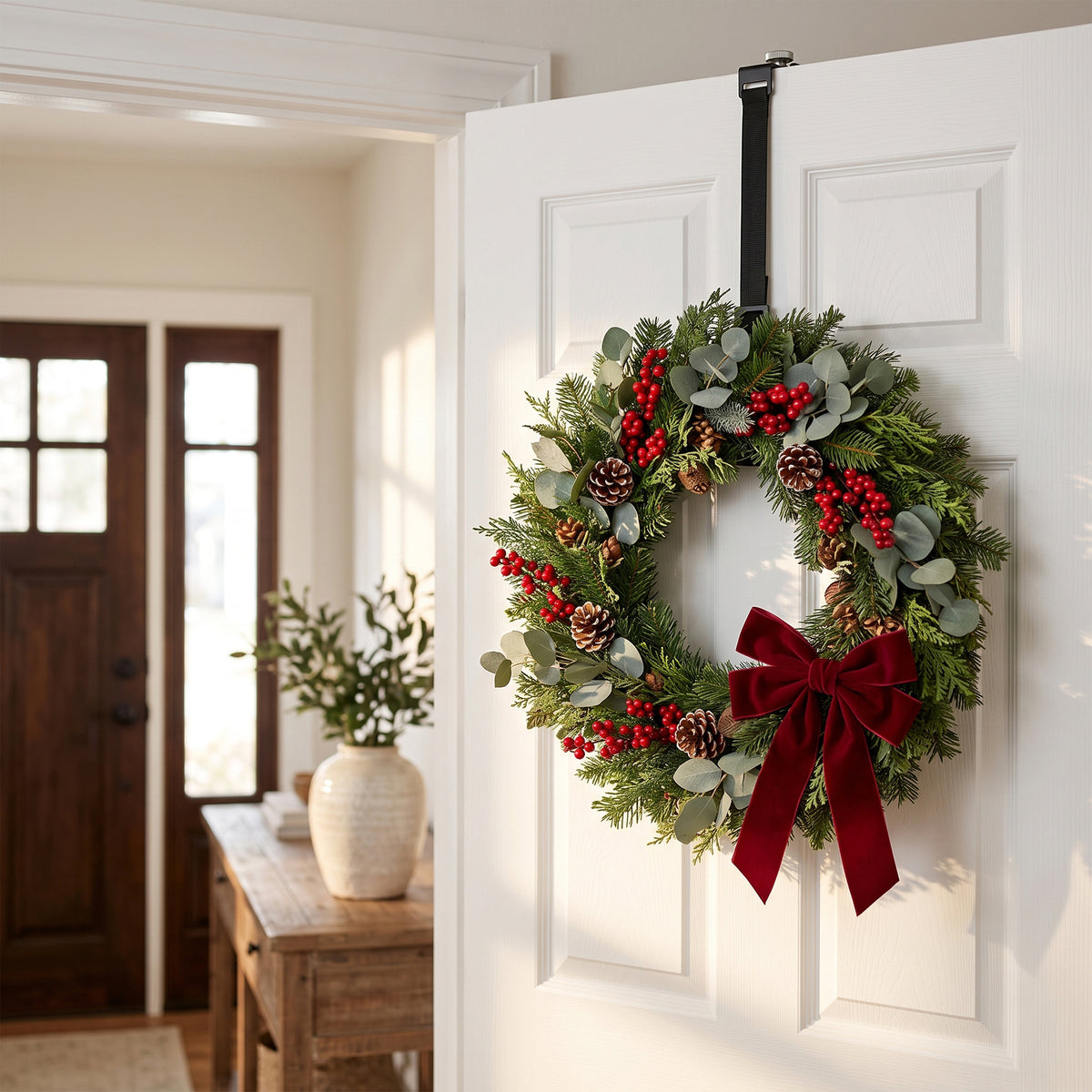 Minismus adjustable over-door wreath hook in black