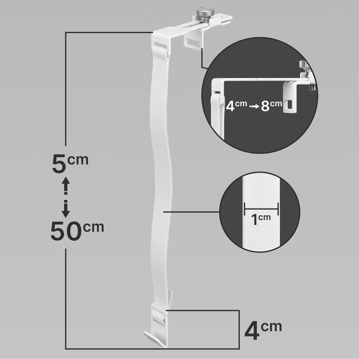 Minismus adjustable over-door wreath hook in white – dimensions