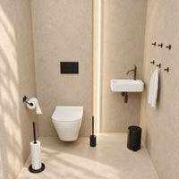 5-Osainen Musta WC-setti - Wc-paperiteline Säädettävällä Varrella & Vapaasti Seisova Wc-paperiteline 5 Rullalle - WC-harjateline, Roska-astia & Seinäkoukut