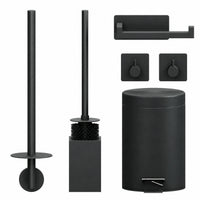 5-teiliges Schwarzes Eckiges Toilettenset - Wandmontierter Toilettenpapierhalter für 3 Rollen & Extra Dünner Selbstklebender Toilettenpapierhalter - WC-Bürstenhalter, Mülleimer & Wandhaken