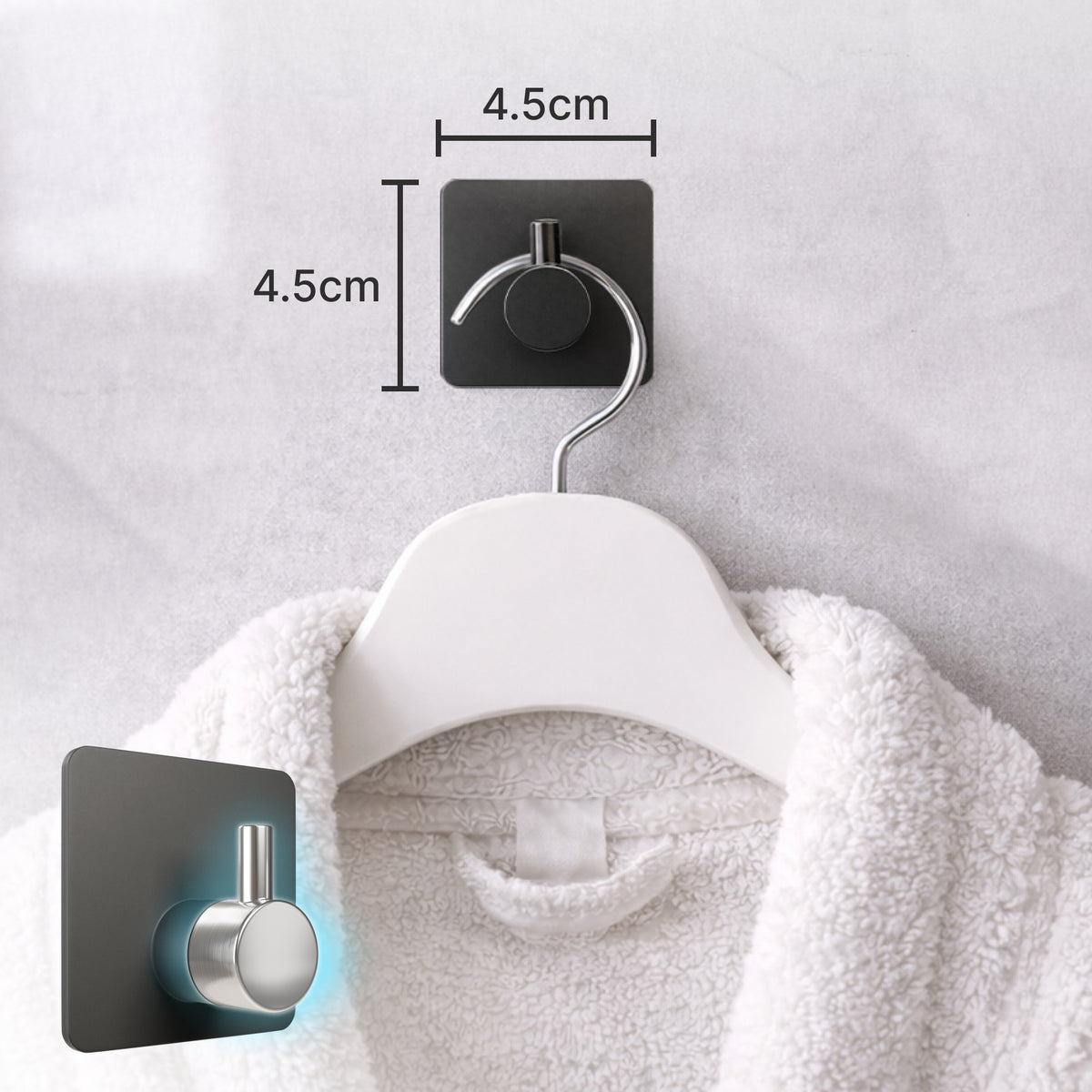 Wall Hook Square Base Black – Self Adhesive Set of 6