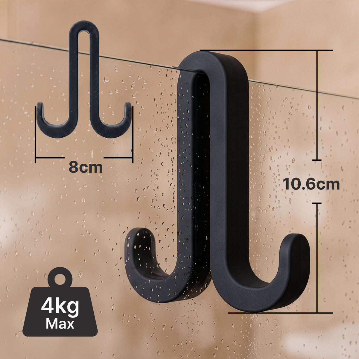 2-pack dubbele siliconen douchedeurhaken