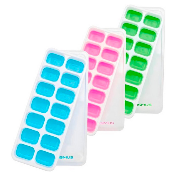 Silicone Ice Cube Mold Including Lid (Pink, Green and Blue)