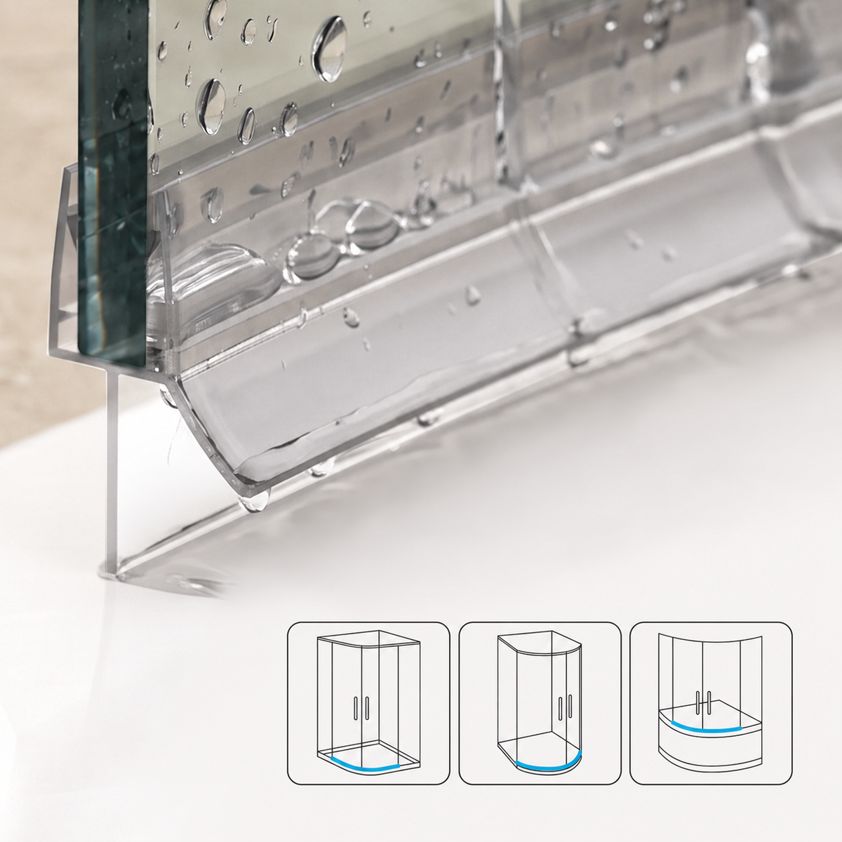 Guarnizione Curva per Doccia con Fermacqua – 2x 1 Metro per Porte in Vetro da 6-8mm