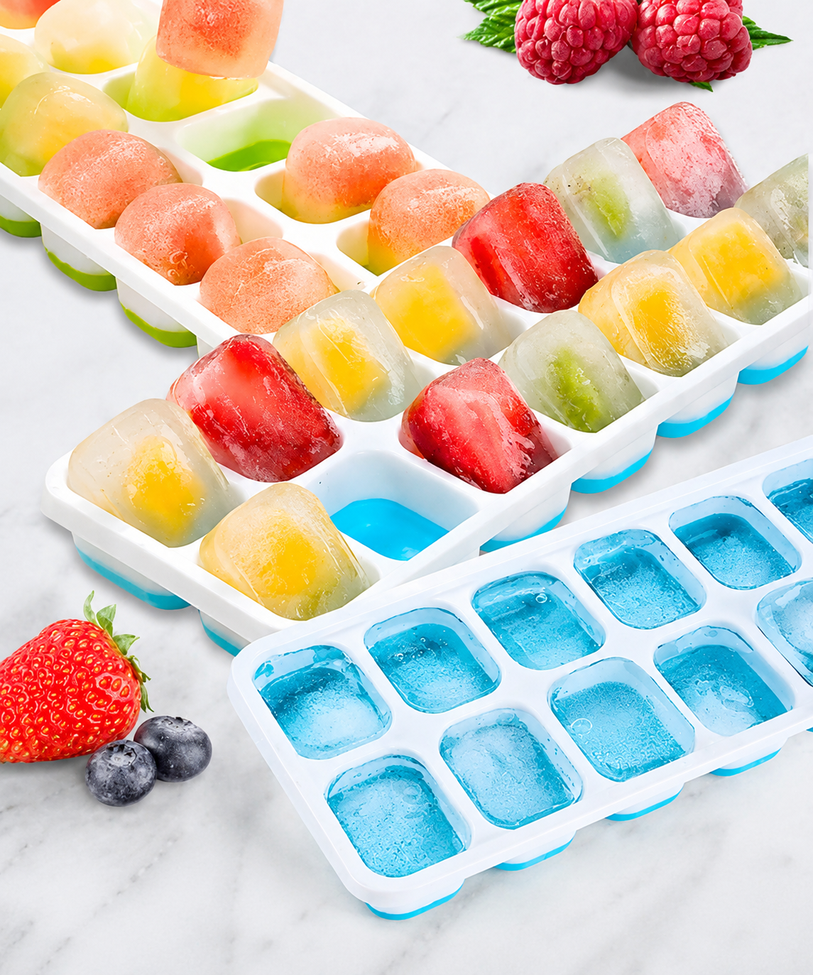 Silicone Ice Cube Tray with Lid Pack of 9