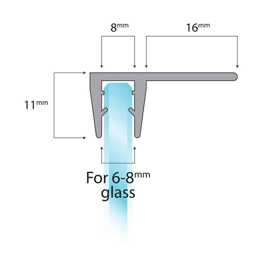 Vertikale Duschdichtung F-Profil 2×200 cm – Für 6–8 mm Glas