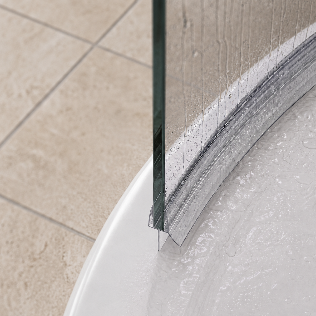 Guarnizione Curva per Doccia con Fermacqua – 2x 1 Metro per Porte in Vetro da 6-8mm