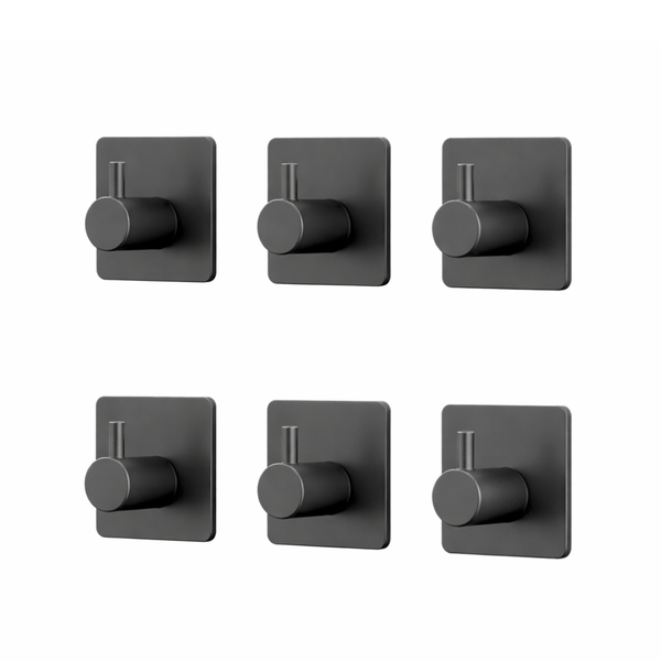 Gancho de pared base redonda negro, autoadhesivo, set de 6