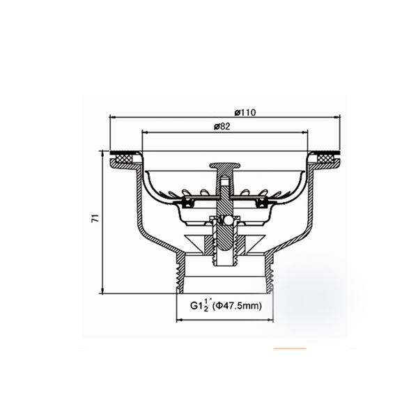 Minismus Sink Drain with Basket Plug Ø110 mm Outer Diameter - Without Overflow