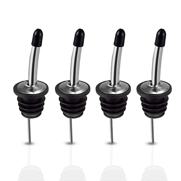 Bottle Pourer Set of 4 with Cap - Suitable for Wine, Schnaps, Cocktails and Oil